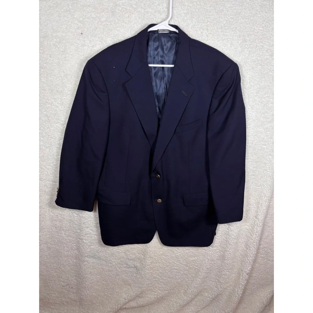 Burberry  Blazer Mens 45 Navy Blue Good Gold Buttons 2-Button‎ Sport Coat